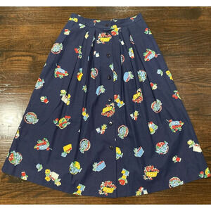 Vtg 80's Suburban Petites Corky Mixed Floral Basket Print Button Down Skirt Sz 8